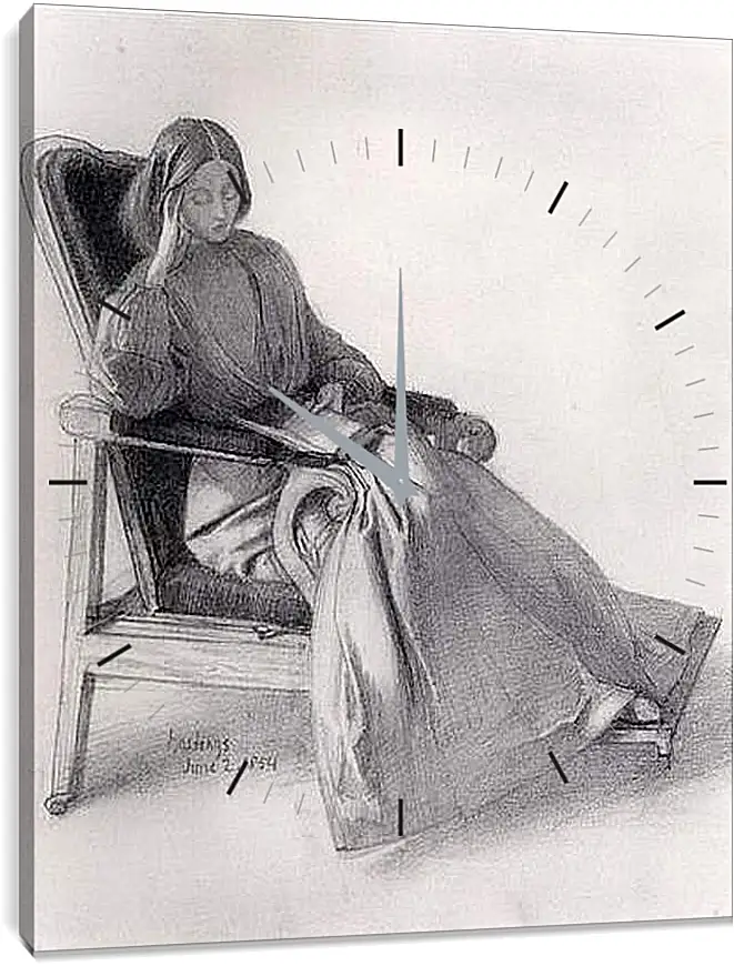 Часы картина - Portrait of Elizabeth Siddal, Reading. Данте Габриэль Россетти