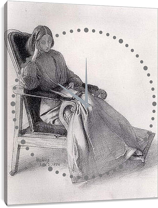 Часы картина - Portrait of Elizabeth Siddal, Reading. Данте Габриэль Россетти