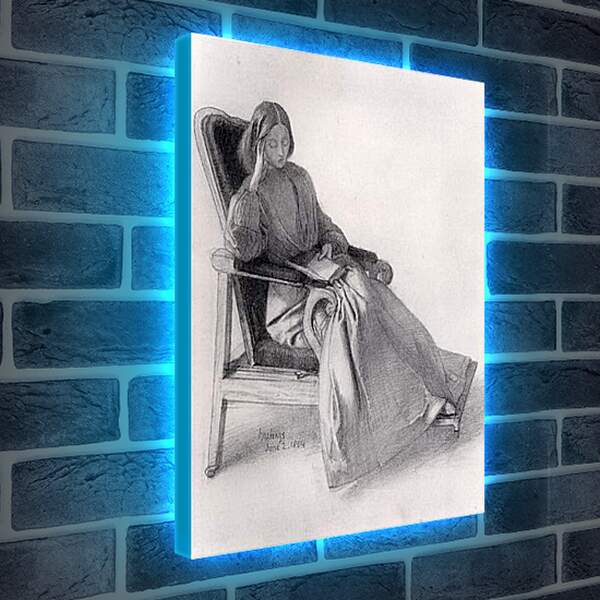 Лайтбокс световая панель - Portrait of Elizabeth Siddal, Reading. Данте Габриэль Россетти
