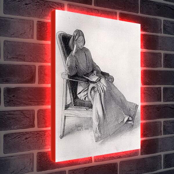 Лайтбокс световая панель - Portrait of Elizabeth Siddal, Reading. Данте Габриэль Россетти
