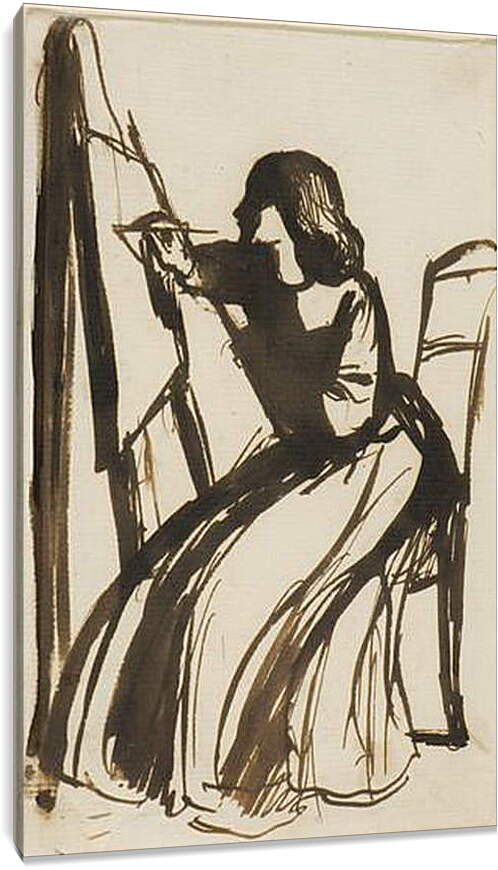 Постер и плакат - Elizabeth Siddal Seated at an Easel. Данте Габриэль Россетти
