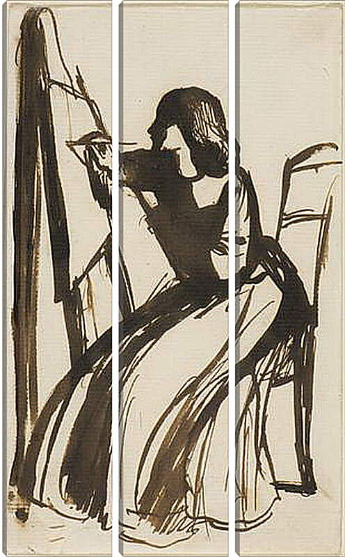 Модульная картина - Elizabeth Siddal Seated at an Easel. Данте Габриэль Россетти
