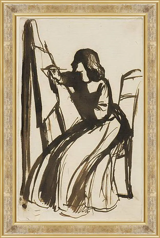 Картина в раме - Elizabeth Siddal Seated at an Easel. Данте Габриэль Россетти