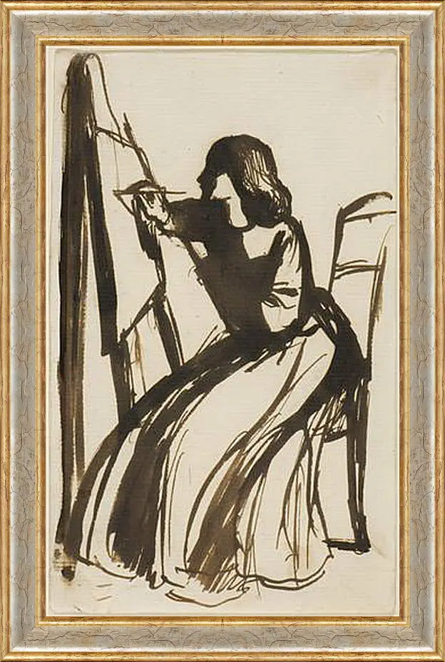 Картина в раме - Elizabeth Siddal Seated at an Easel. Данте Габриэль Россетти
