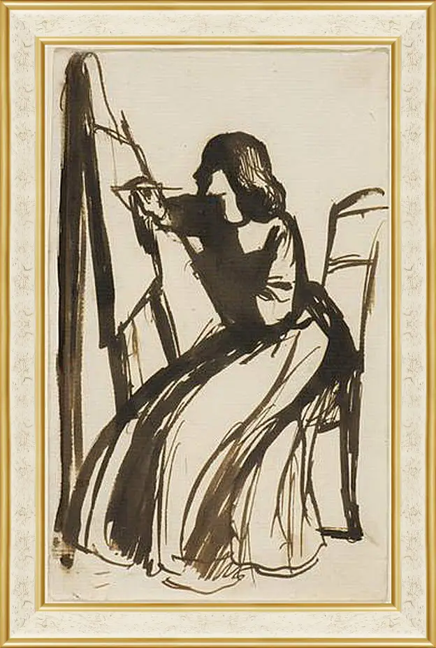 Картина в раме - Elizabeth Siddal Seated at an Easel. Данте Габриэль Россетти
