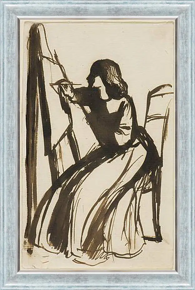 Картина в раме - Elizabeth Siddal Seated at an Easel. Данте Габриэль Россетти
