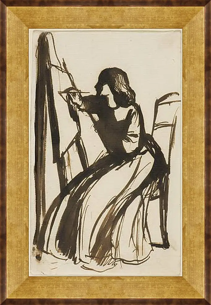 Картина в раме - Elizabeth Siddal Seated at an Easel. Данте Габриэль Россетти