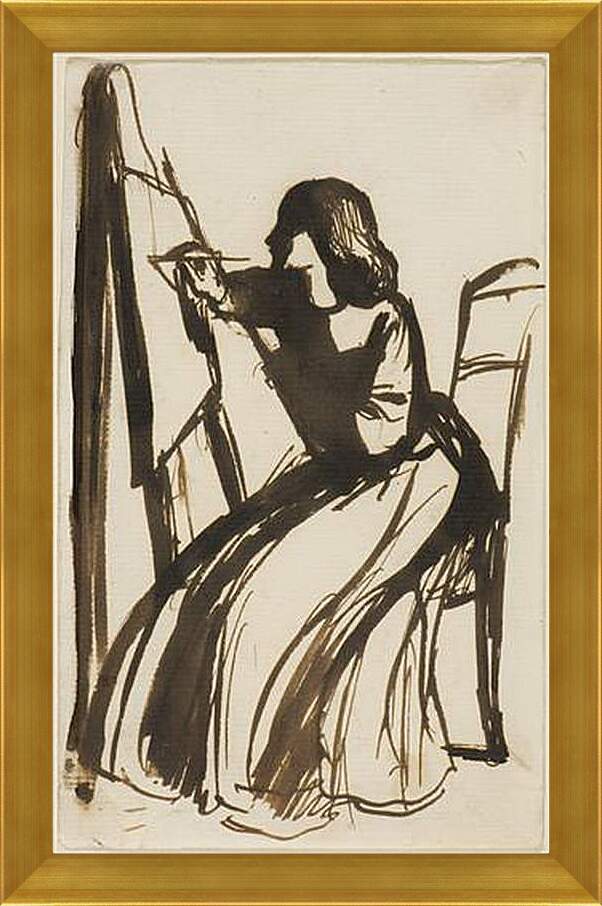 Картина в раме - Elizabeth Siddal Seated at an Easel. Данте Габриэль Россетти
