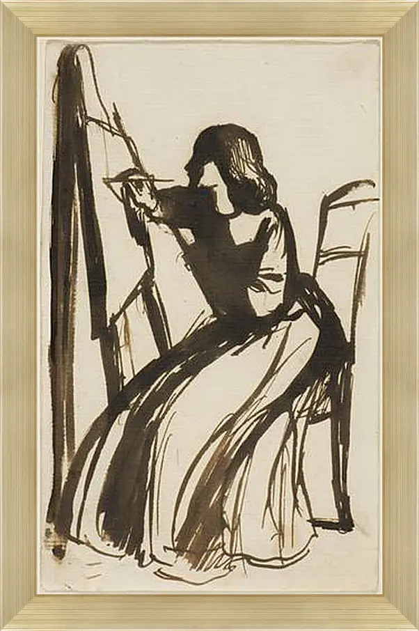 Картина в раме - Elizabeth Siddal Seated at an Easel. Данте Габриэль Россетти
