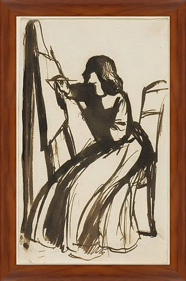 Картина в раме - Elizabeth Siddal Seated at an Easel. Данте Габриэль Россетти
