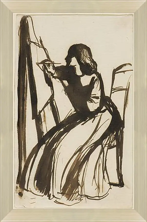 Картина в раме - Elizabeth Siddal Seated at an Easel. Данте Габриэль Россетти