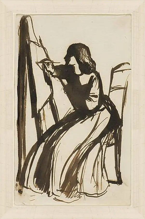 Картина в раме - Elizabeth Siddal Seated at an Easel. Данте Габриэль Россетти
