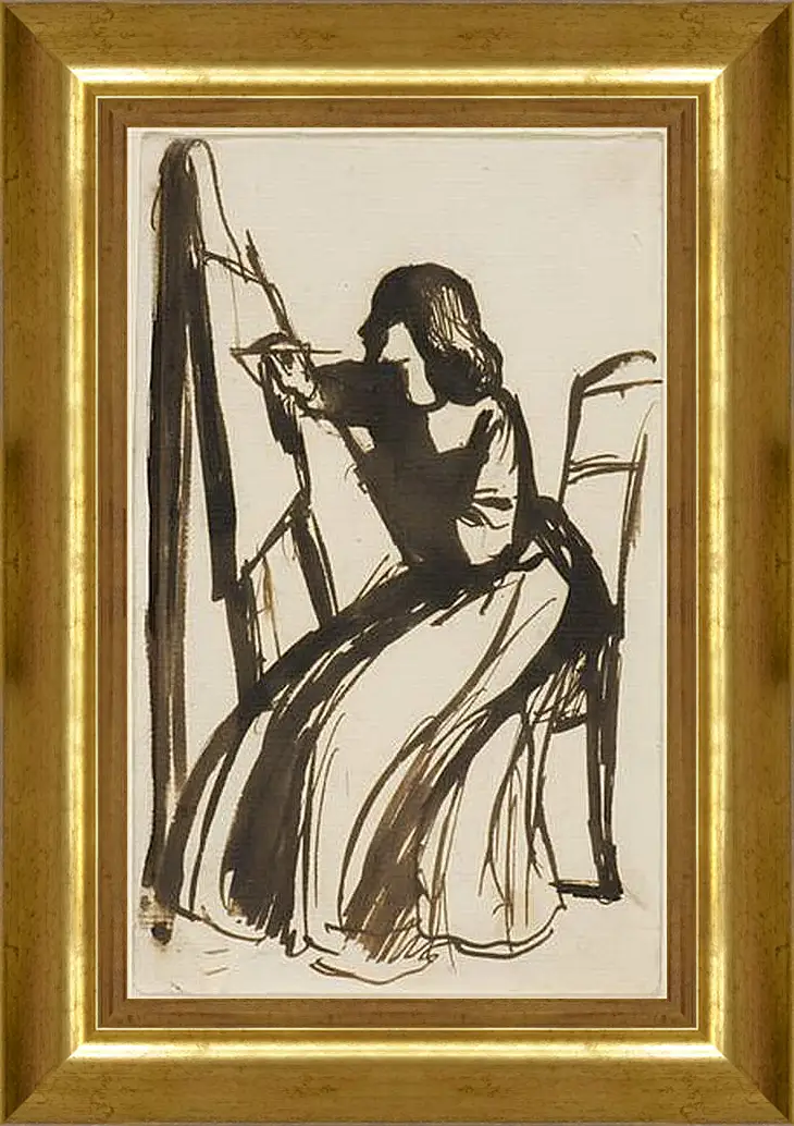 Картина в раме - Elizabeth Siddal Seated at an Easel. Данте Габриэль Россетти
