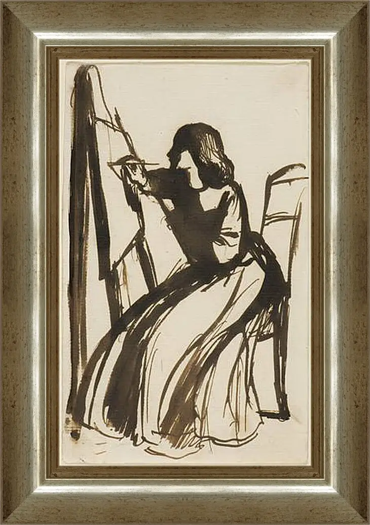 Картина в раме - Elizabeth Siddal Seated at an Easel. Данте Габриэль Россетти