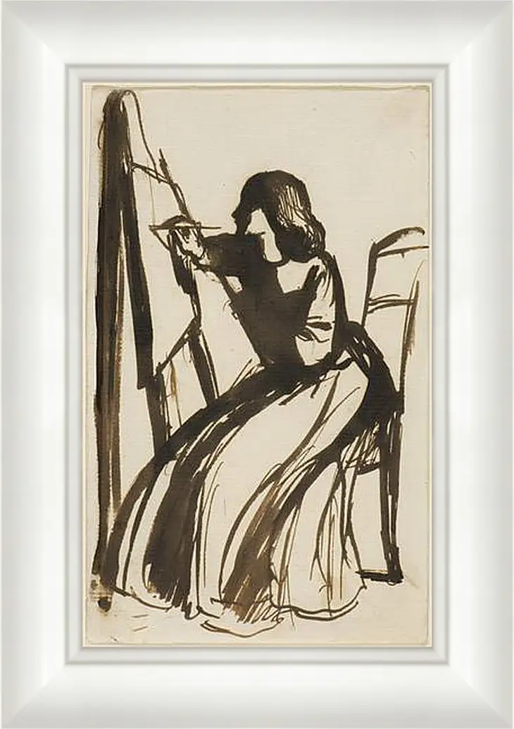 Картина в раме - Elizabeth Siddal Seated at an Easel. Данте Габриэль Россетти
