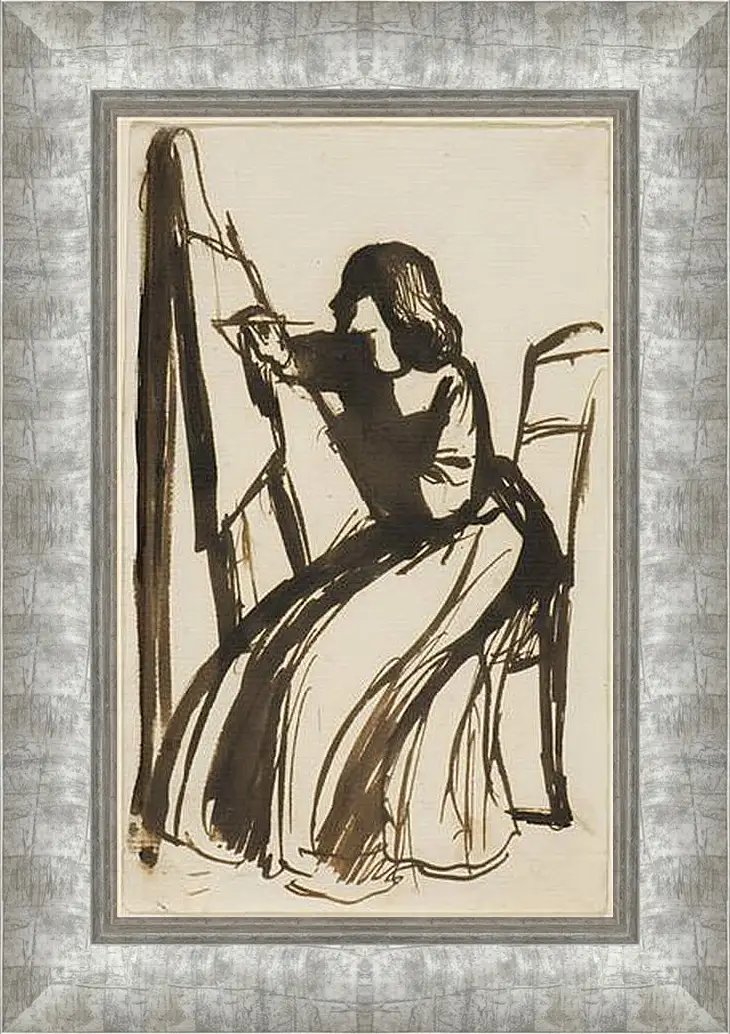 Картина в раме - Elizabeth Siddal Seated at an Easel. Данте Габриэль Россетти