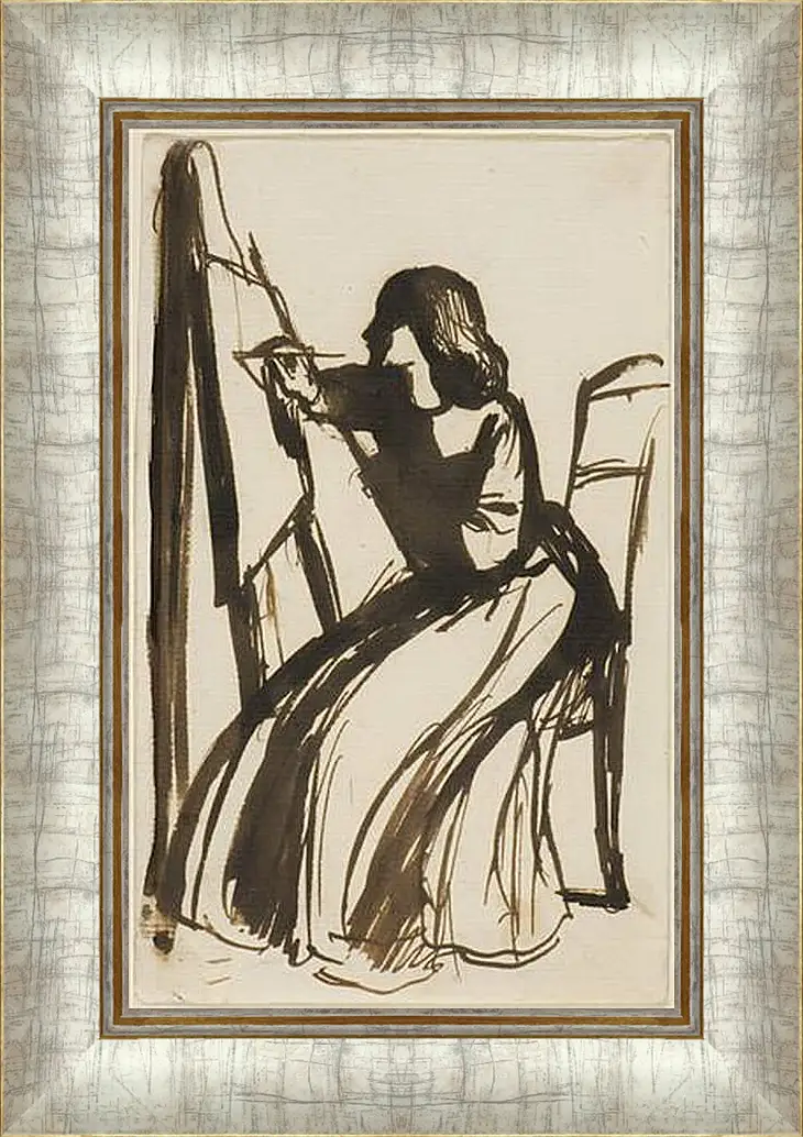 Картина в раме - Elizabeth Siddal Seated at an Easel. Данте Габриэль Россетти
