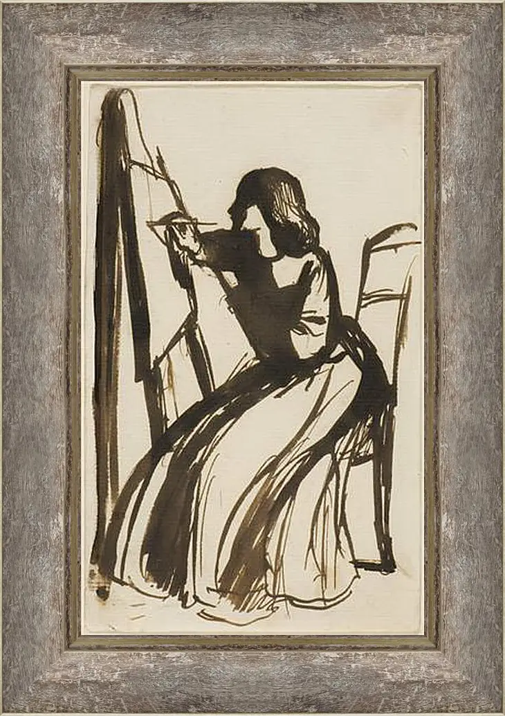 Картина в раме - Elizabeth Siddal Seated at an Easel. Данте Габриэль Россетти