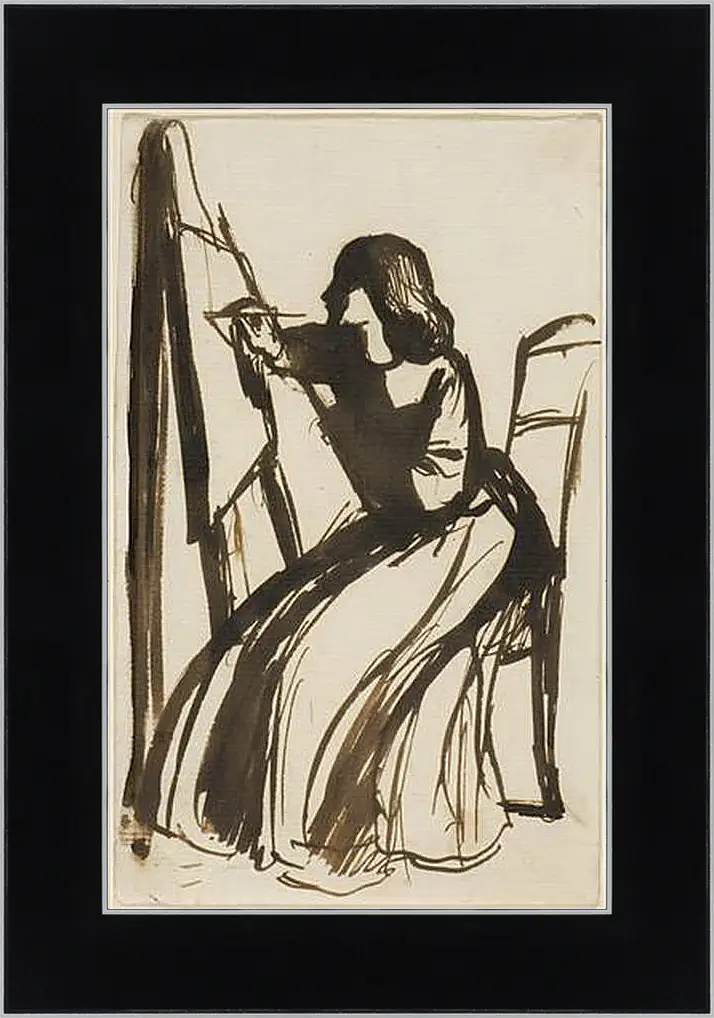 Картина в раме - Elizabeth Siddal Seated at an Easel. Данте Габриэль Россетти