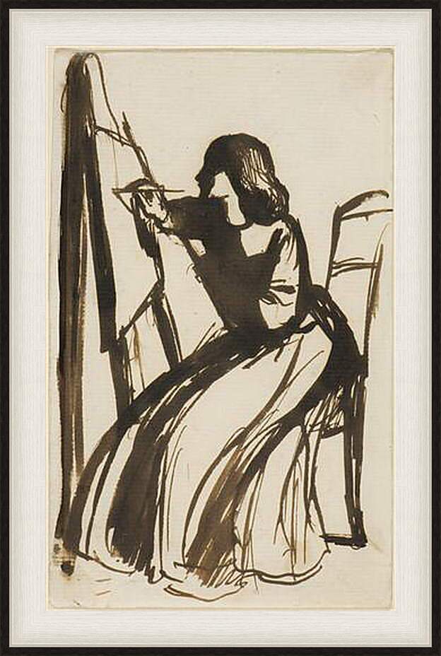 Картина в раме - Elizabeth Siddal Seated at an Easel. Данте Габриэль Россетти
