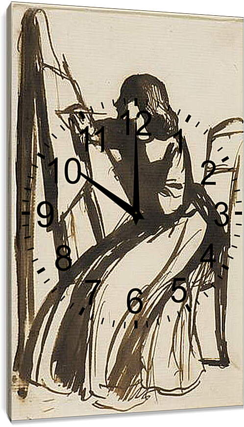 Часы картина - Elizabeth Siddal Seated at an Easel. Данте Габриэль Россетти
