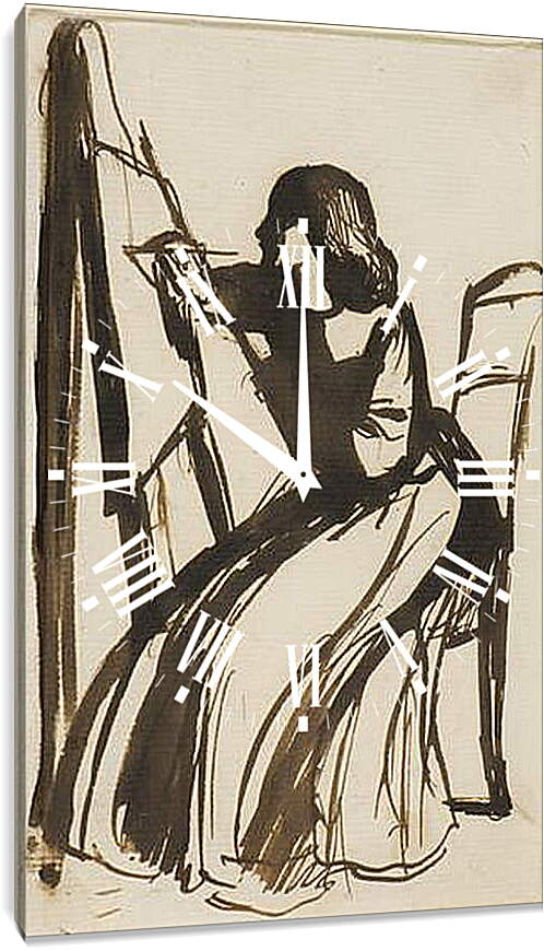 Часы картина - Elizabeth Siddal Seated at an Easel. Данте Габриэль Россетти