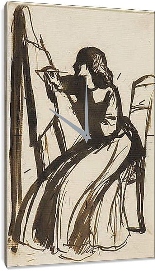 Часы картина - Elizabeth Siddal Seated at an Easel. Данте Габриэль Россетти
