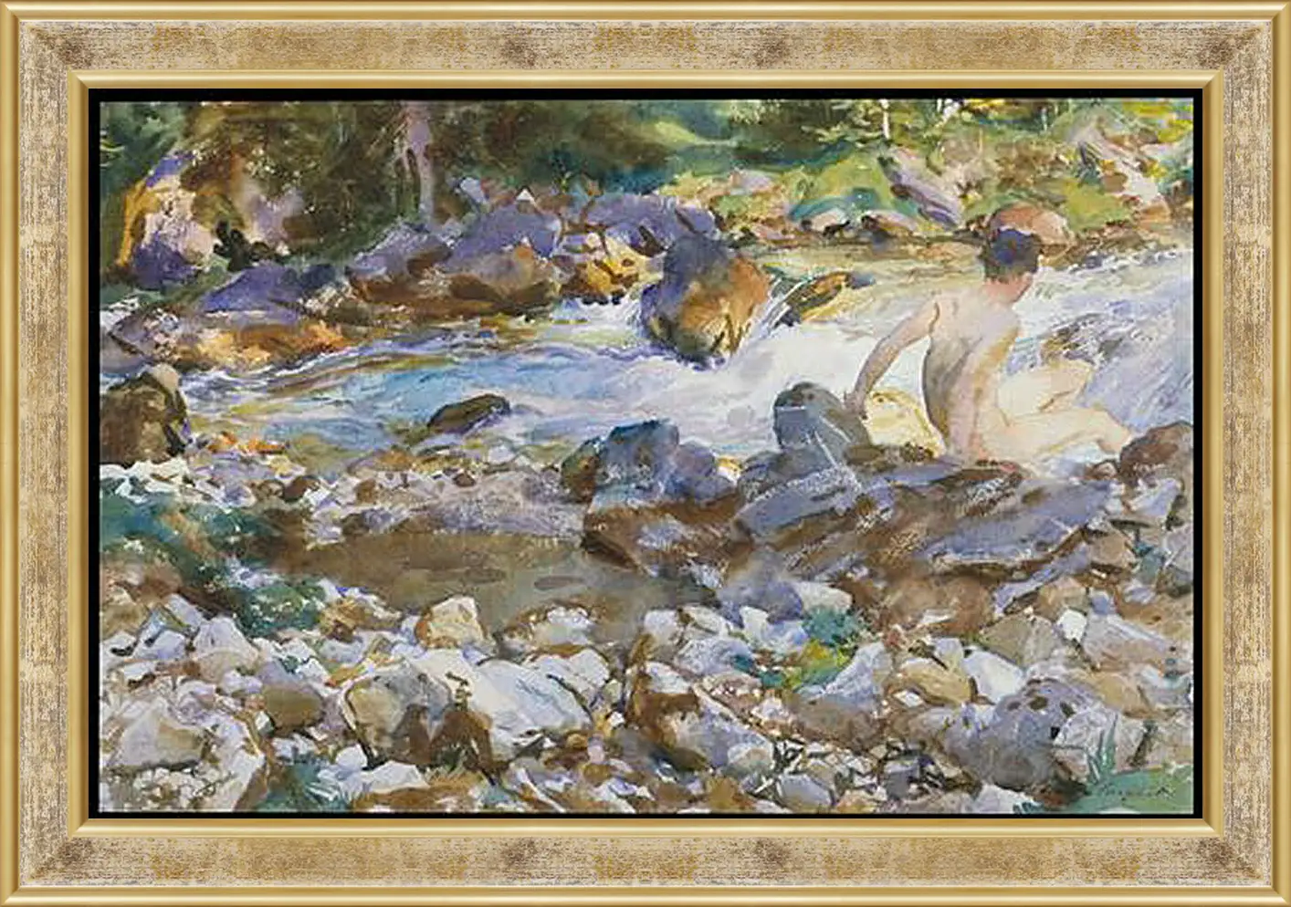 Картина в раме - Mountain Stream - Горный поток. Джон Сингер Сарджент