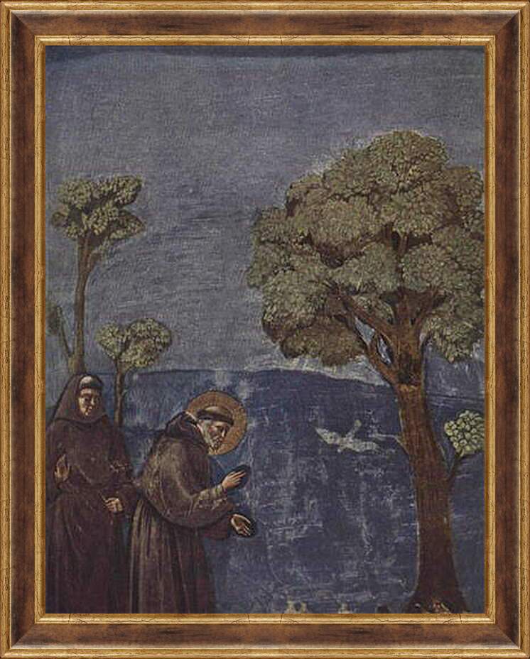 Картина в раме - Проповедь Святого Франциска птицам. Фрагмент. Джотто ди Бондоне
