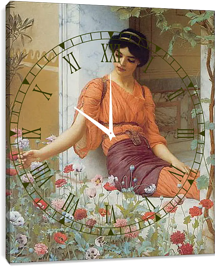 Часы картина - Summer Flowers. Джон Уильям Годвард