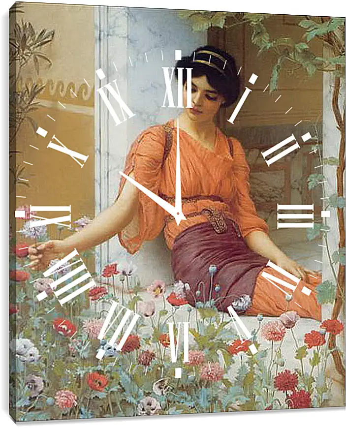 Часы картина - Summer Flowers. Джон Уильям Годвард