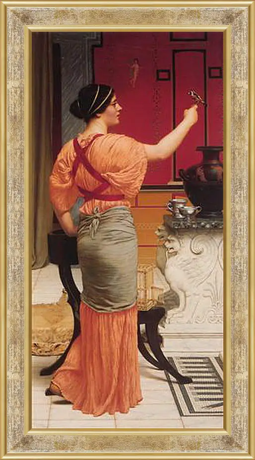 Картина в раме - Lesbia with Her Sparrow. Джон Уильям Годвард