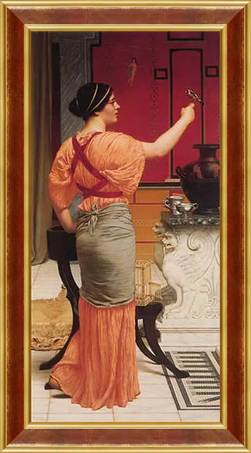Картина в раме - Lesbia with Her Sparrow. Джон Уильям Годвард