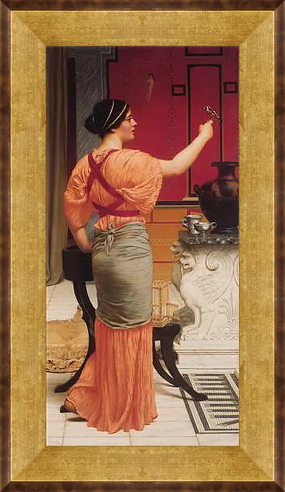 Картина в раме - Lesbia with Her Sparrow. Джон Уильям Годвард