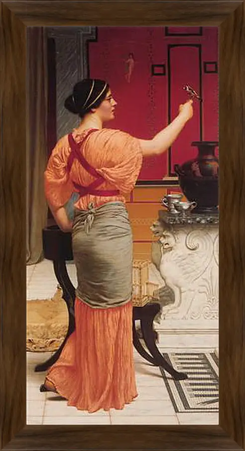 Картина в раме - Lesbia with Her Sparrow. Джон Уильям Годвард