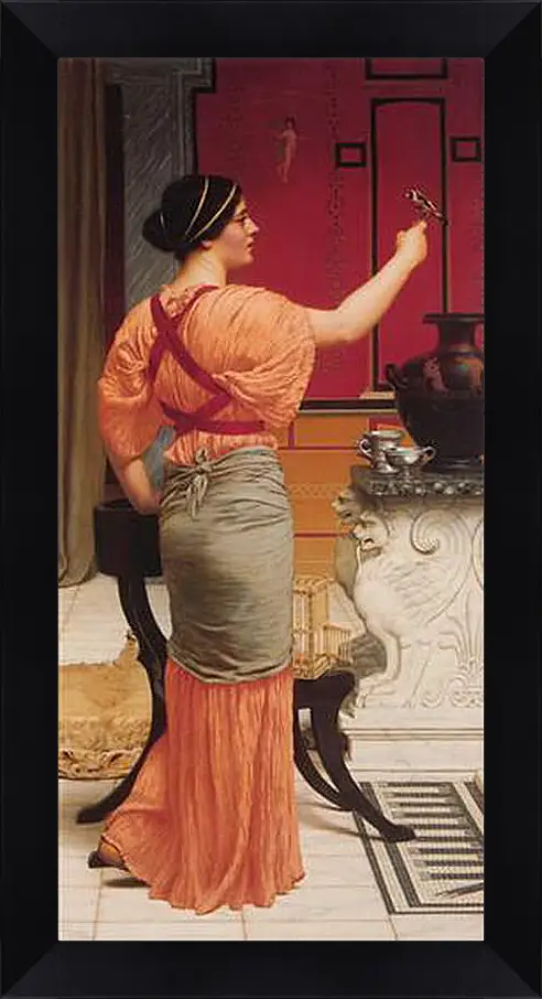 Картина в раме - Lesbia with Her Sparrow. Джон Уильям Годвард