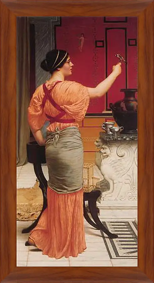 Картина в раме - Lesbia with Her Sparrow. Джон Уильям Годвард