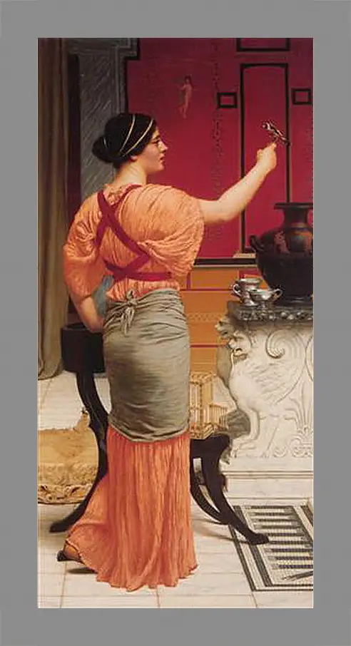 Картина в раме - Lesbia with Her Sparrow. Джон Уильям Годвард