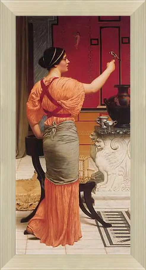 Картина в раме - Lesbia with Her Sparrow. Джон Уильям Годвард