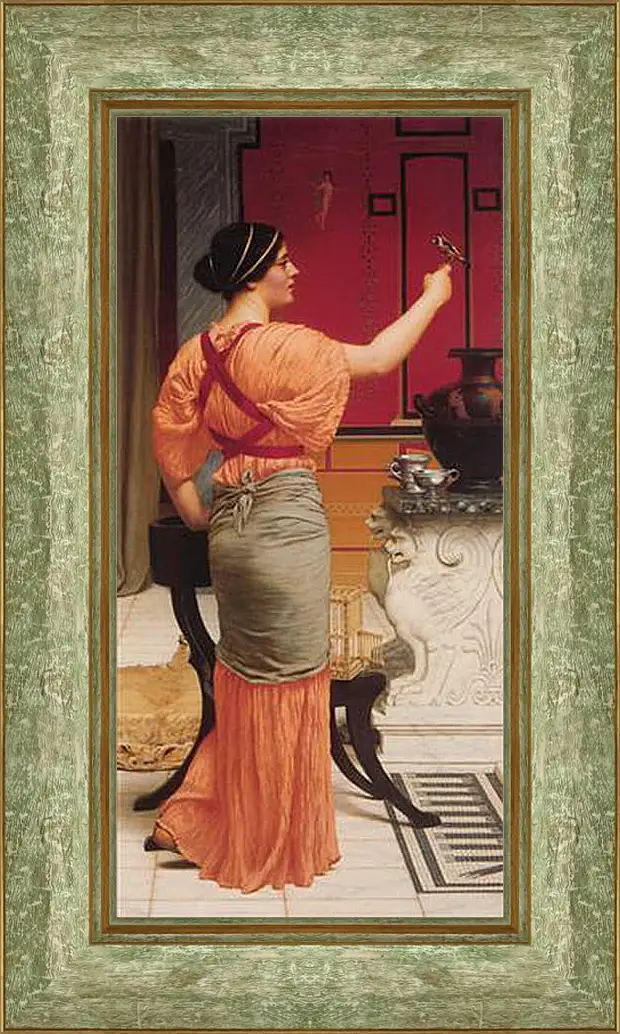 Картина в раме - Lesbia with Her Sparrow. Джон Уильям Годвард