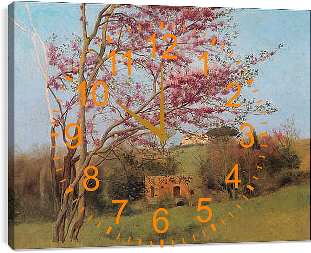 Часы картина - Blossoming Red Almond, study. Джон Уильям Годвард
