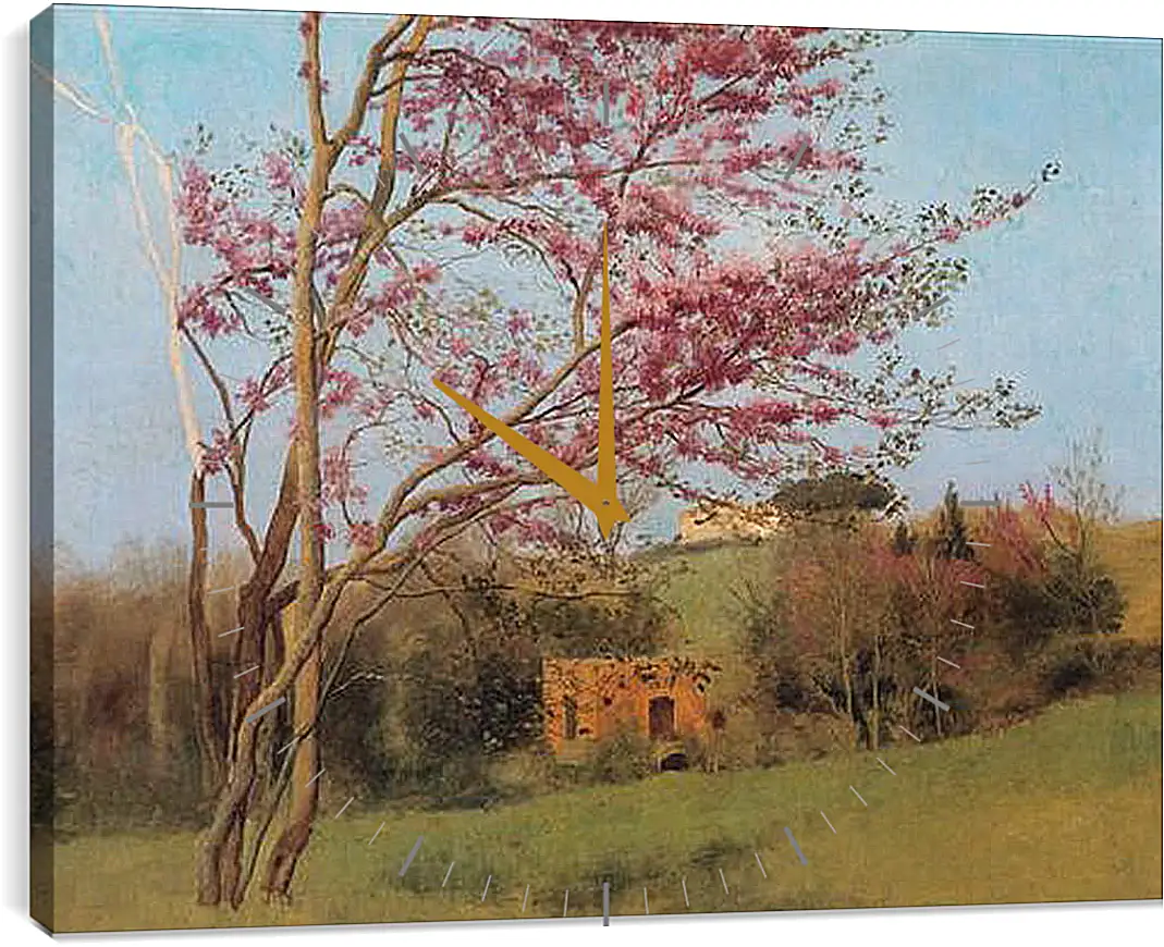 Часы картина - Blossoming Red Almond, study. Джон Уильям Годвард
