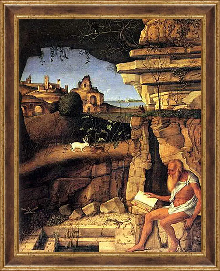 Картина в раме - Saint Jerome Reading. Джованни Беллини