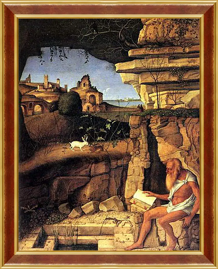 Картина в раме - Saint Jerome Reading. Джованни Беллини
