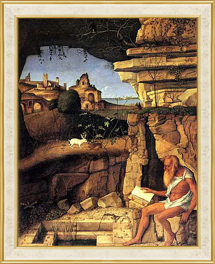 Картина в раме - Saint Jerome Reading. Джованни Беллини
