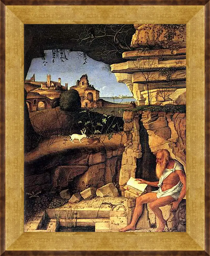 Картина в раме - Saint Jerome Reading. Джованни Беллини
