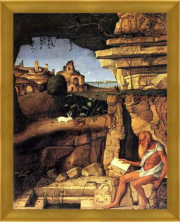 Картина в раме - Saint Jerome Reading. Джованни Беллини
