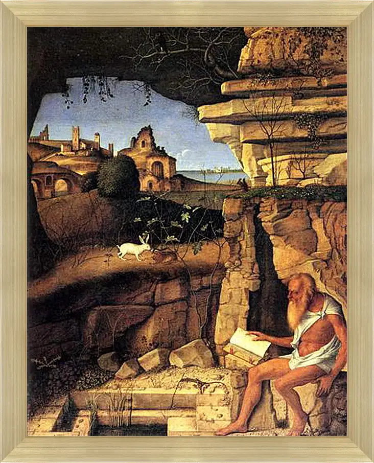 Картина в раме - Saint Jerome Reading. Джованни Беллини
