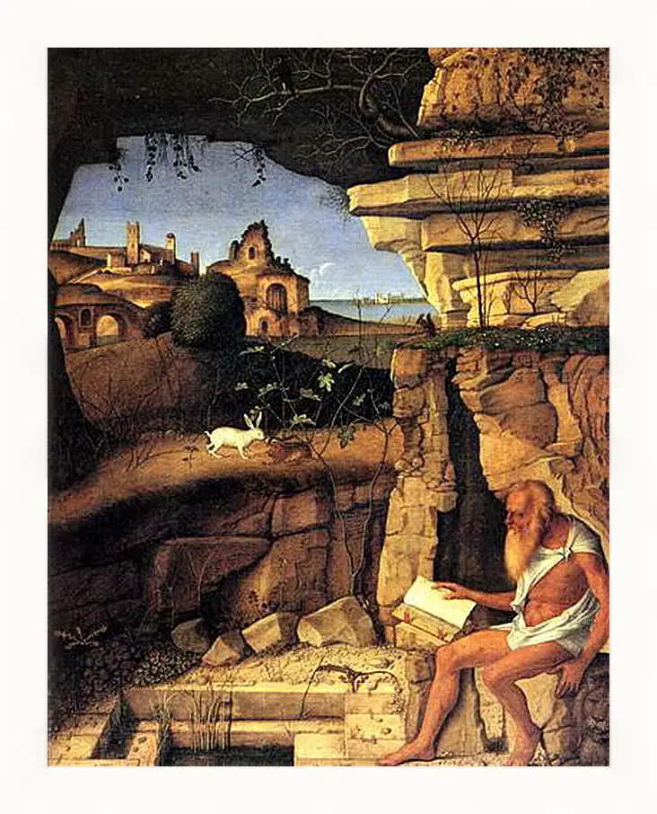 Картина в раме - Saint Jerome Reading. Джованни Беллини
