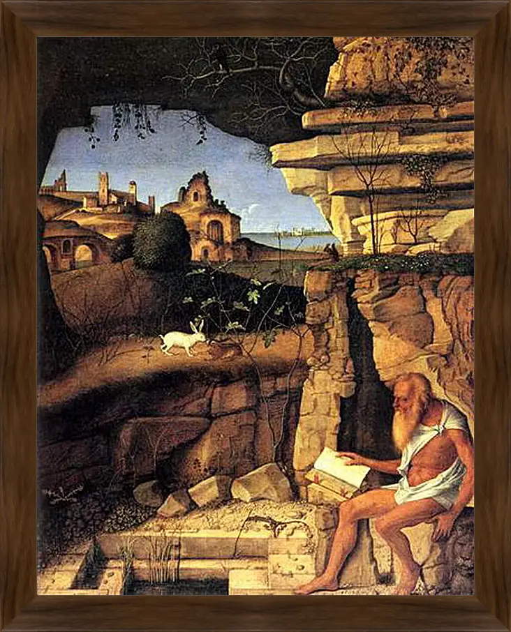 Картина в раме - Saint Jerome Reading. Джованни Беллини